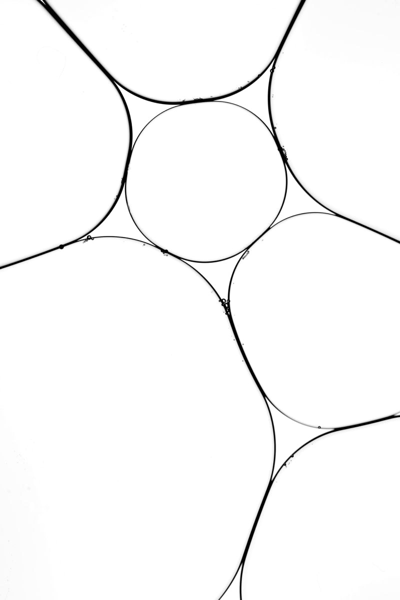 Macro photograph of clear bubbles on white
